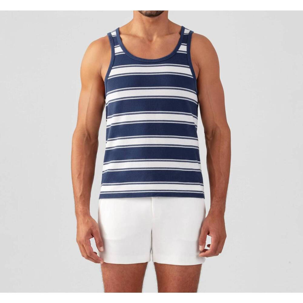NEW RON DORFF cotton piqué tank top in deep blue